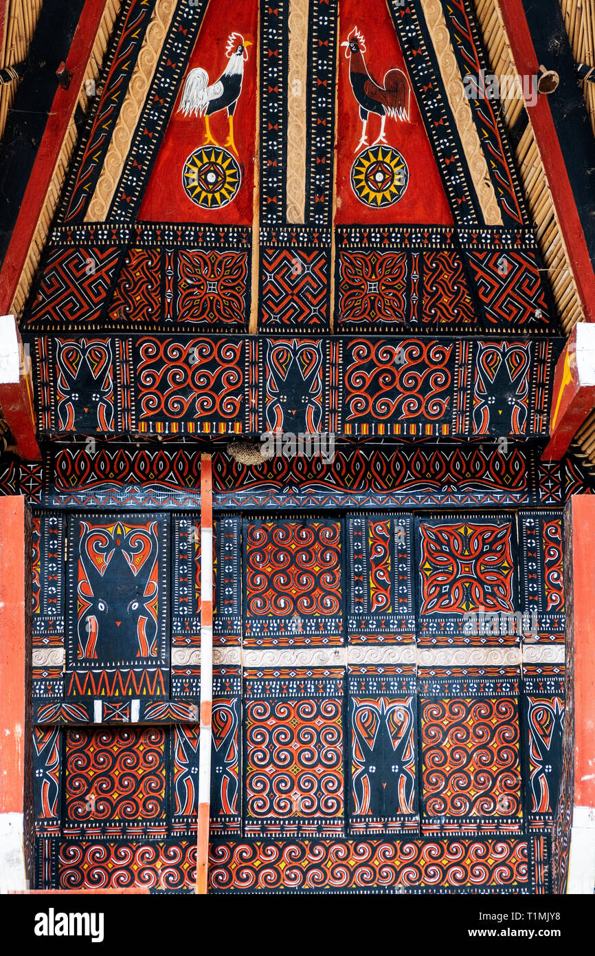 The facade of a Torajan funerary house, Indonesia Stock Photo