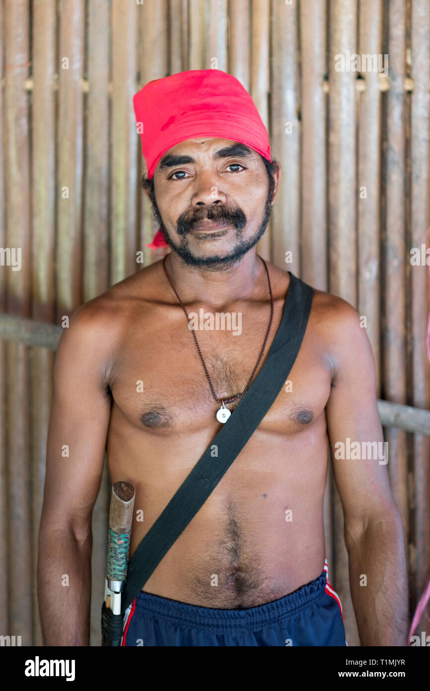 A local Alfur villager and hunter from Seram island, Maluku, Indonesia Stock Photo