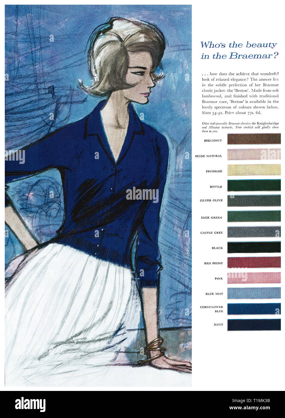 1962 British advertisement for Braemar knitwear. Stock Photo