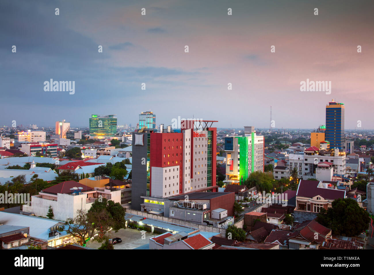 Skyline of the central Mamminasata district of Makassar City, Sulawesi, Indonesia Stock Photo