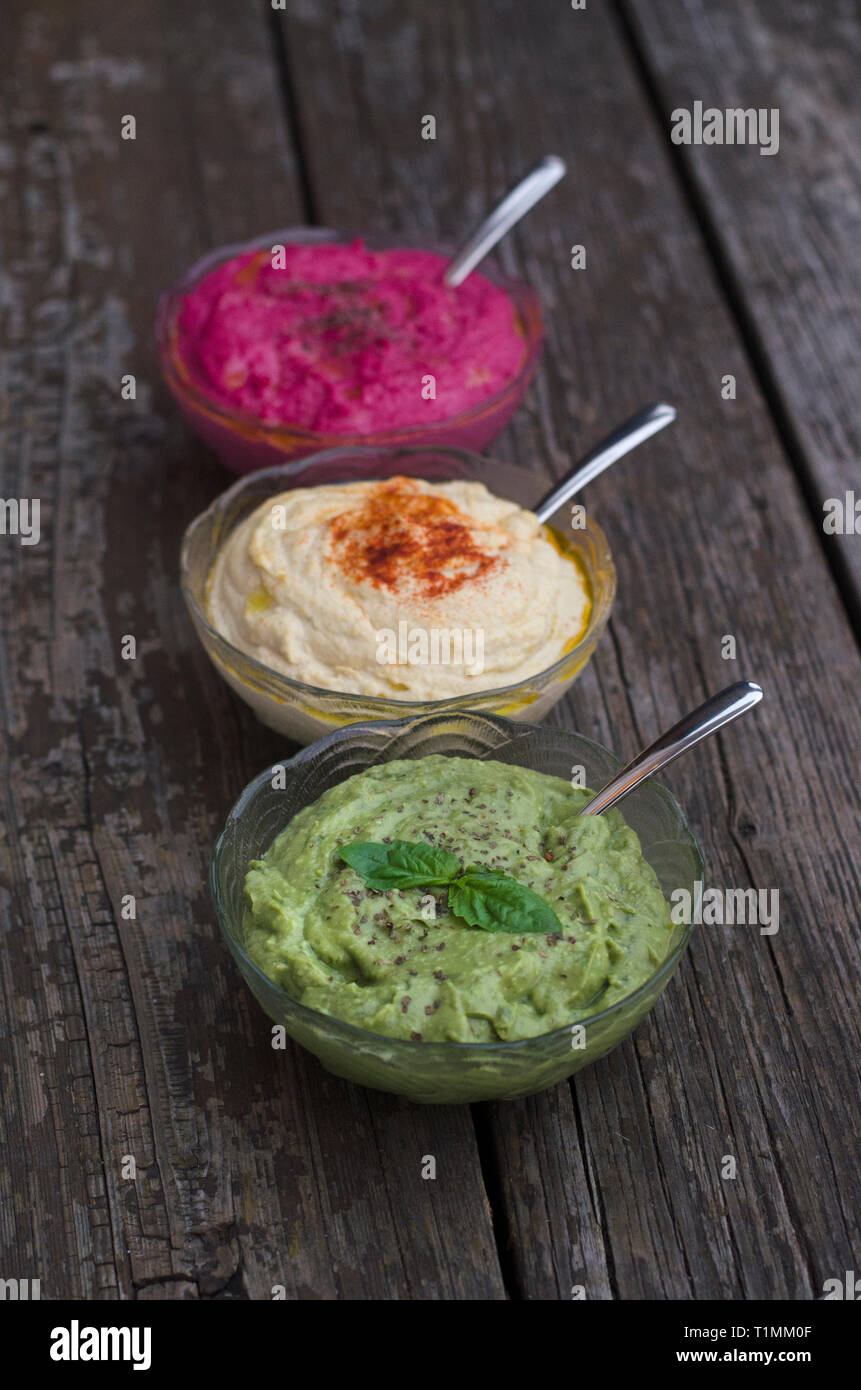 three types of dip Stock Photo Alamy