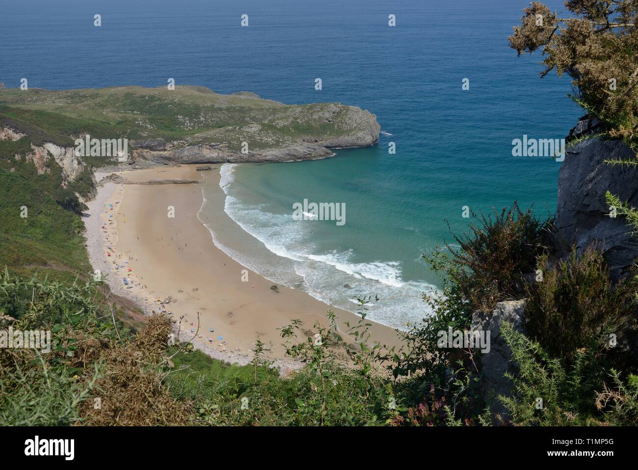 Overview of Ballota beach, near Llanes, Asturias, Spain, August Stock
