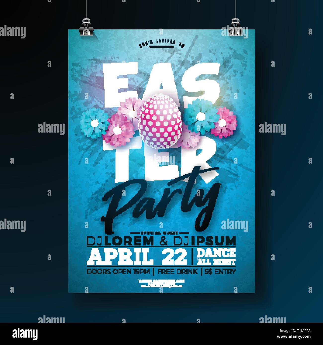 vector easter party flyer illustration with painted eggs and easter party flyer