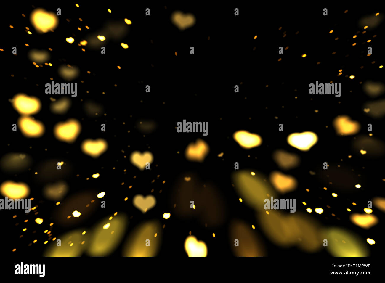 Gold yellow hearts bokeh, gold hearts photo overlay, hearts background, bokeh photo overlay, bokeh heart photo effect Stock Photo