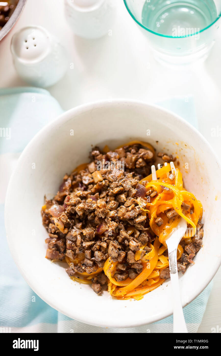 Bolognese mushroom mince with butternut squash spaghetti Stock Photo Alamy