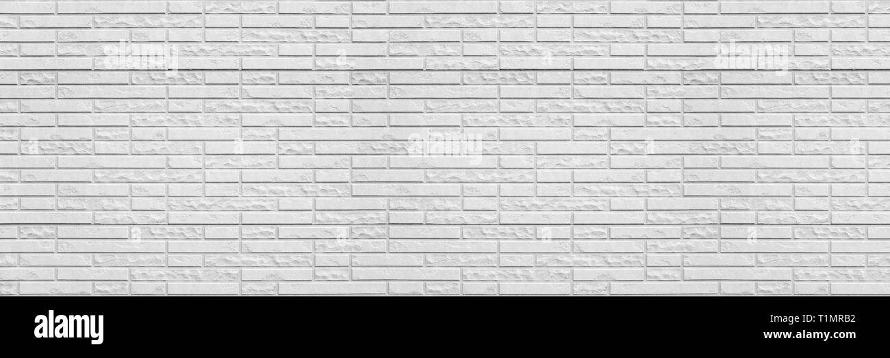 Abstract white brick wall texture background. Horizontal panoramic view ...