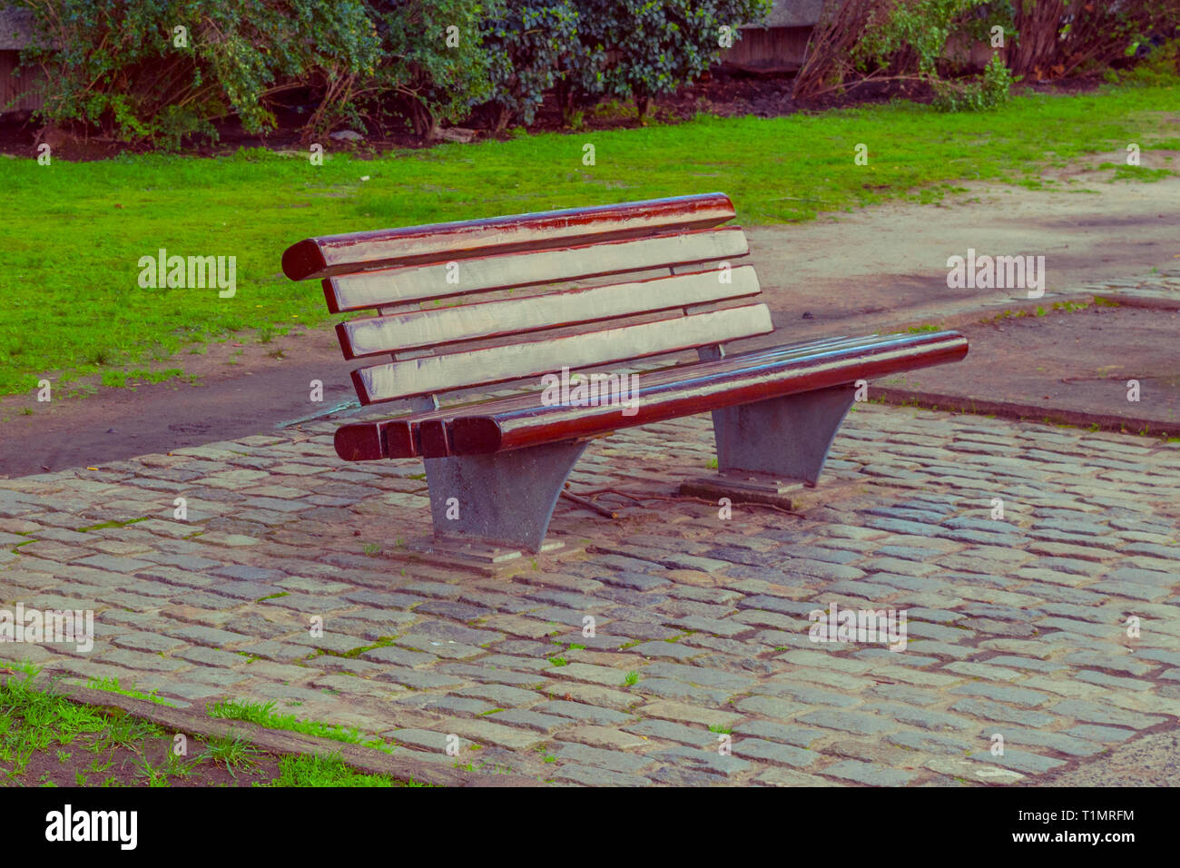 Photograph Of A Park Bench Without Being Used Stock Photo