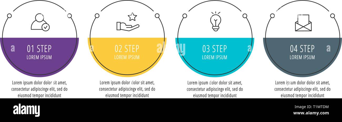 Modern line vector illustration. Infographic circles template with four ...