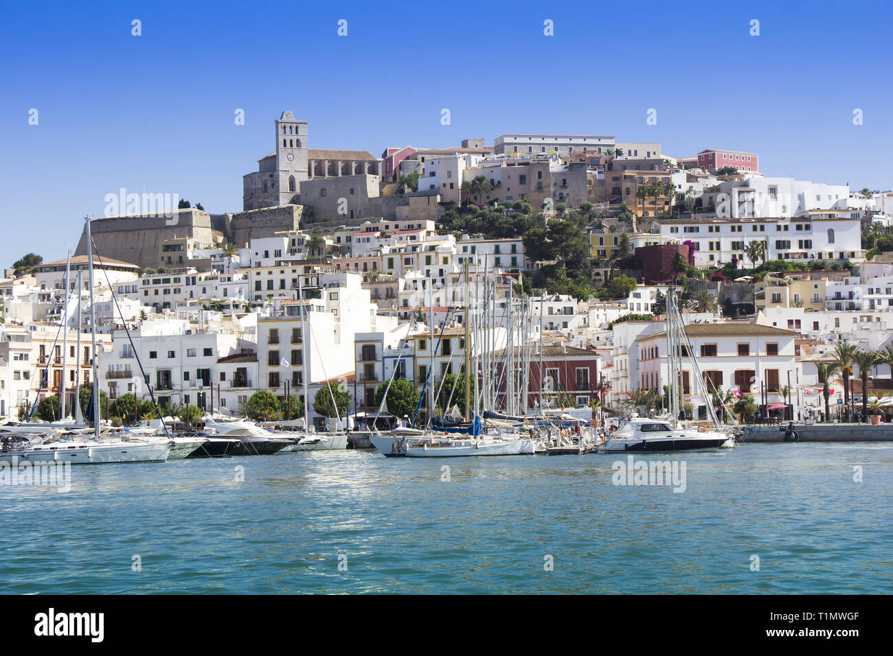 Ibiza town of Eivissa with the cathedral and old town, the Balearic islands Stock Photo