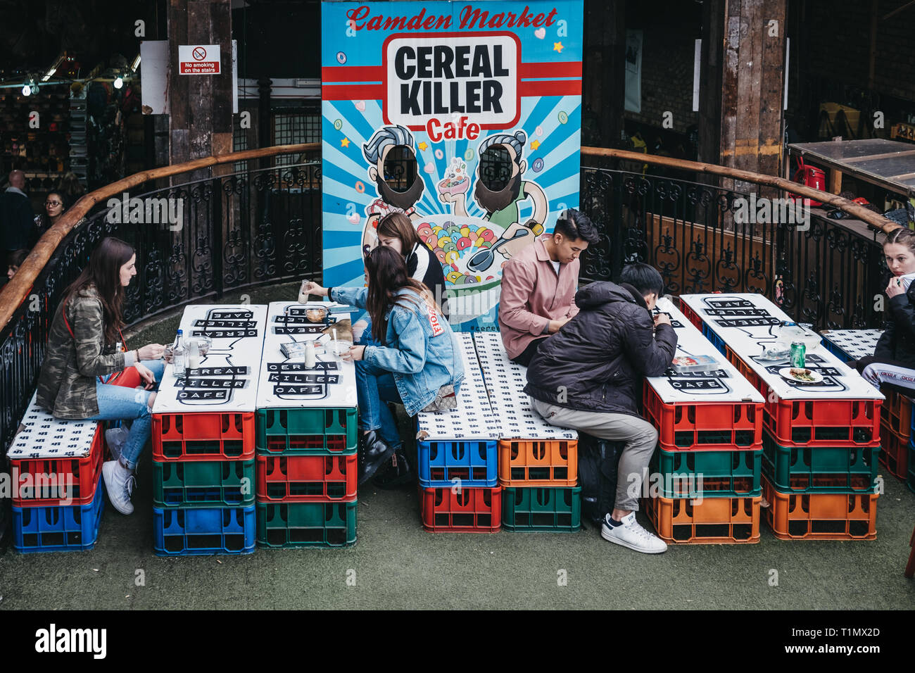 London, UK March 23, 2019 People at the outdoor tables of Cereal
