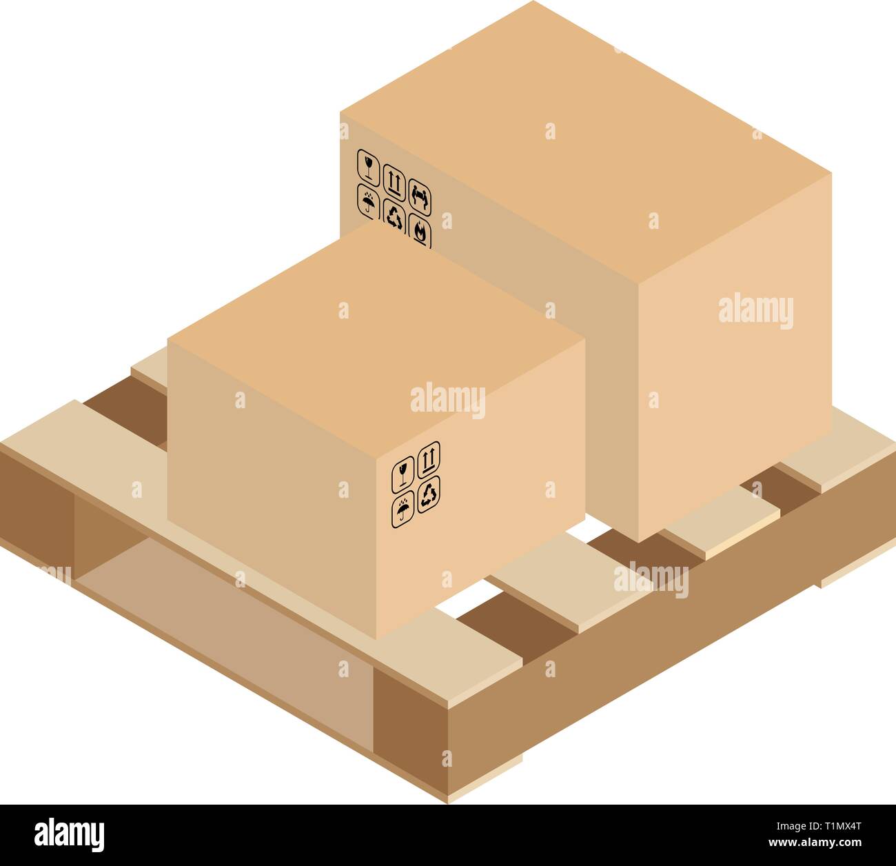 Cardboard packing boxes on a wooden pallet crate in isometric vector Stock Vector Image & Art