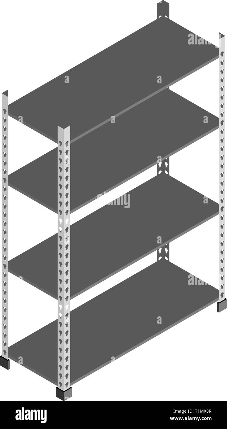 Empty metal storage rack shelves in isometric vector design Stock Vector