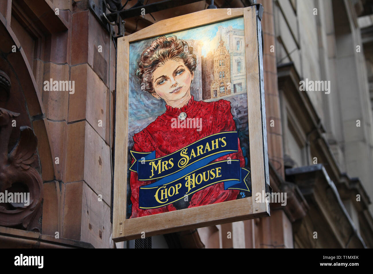 Mrs Sarah's Chop House Sign in Manchester Stock Photo