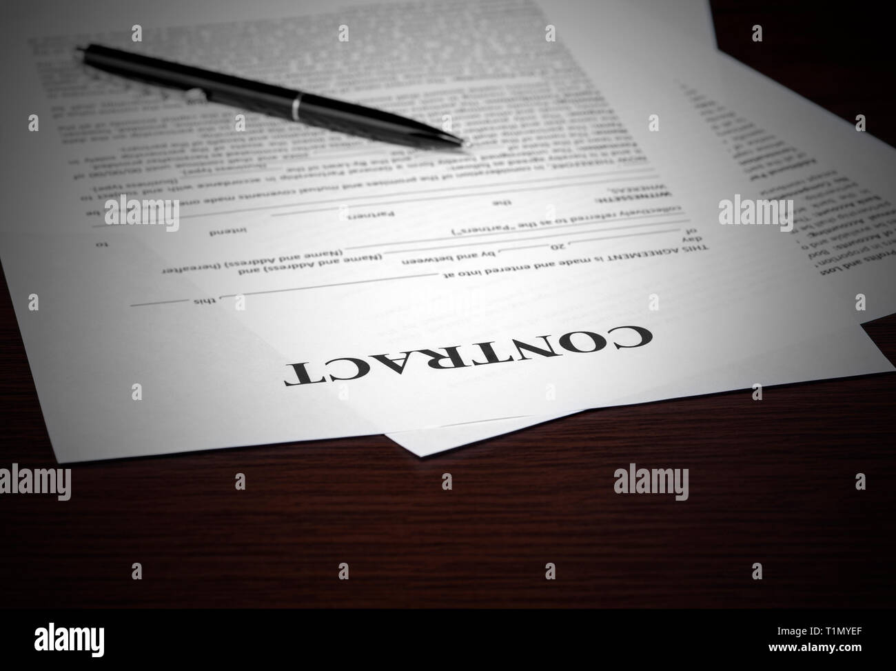 The contract on desktop, selective focus image on sign a contract Stock Photo
