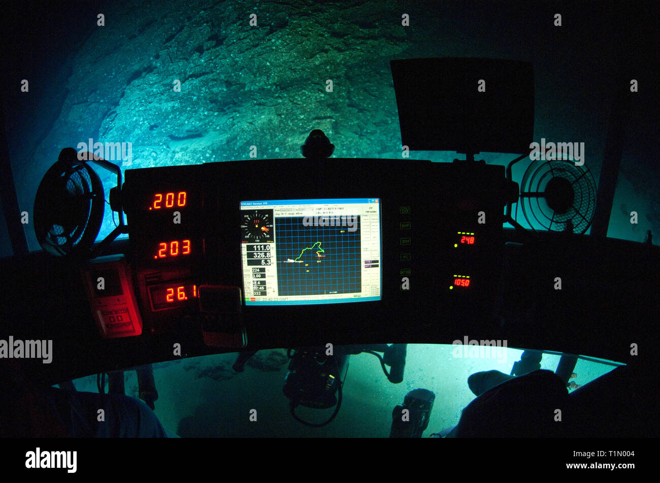 Deep sea adventure, diving trip with submarin 'DeepSee', Cocos Island, Costa Rica Stock Photo