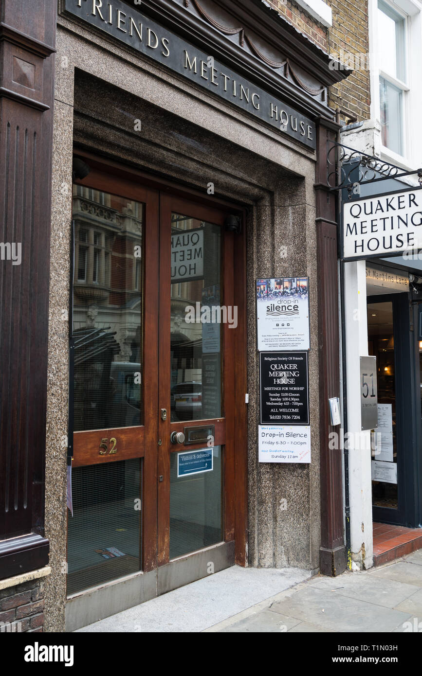 Friends Meeting House, a Quaker meeting establishment in St. Martin's Lane, Covent Garden, London, England, UK Stock Photo