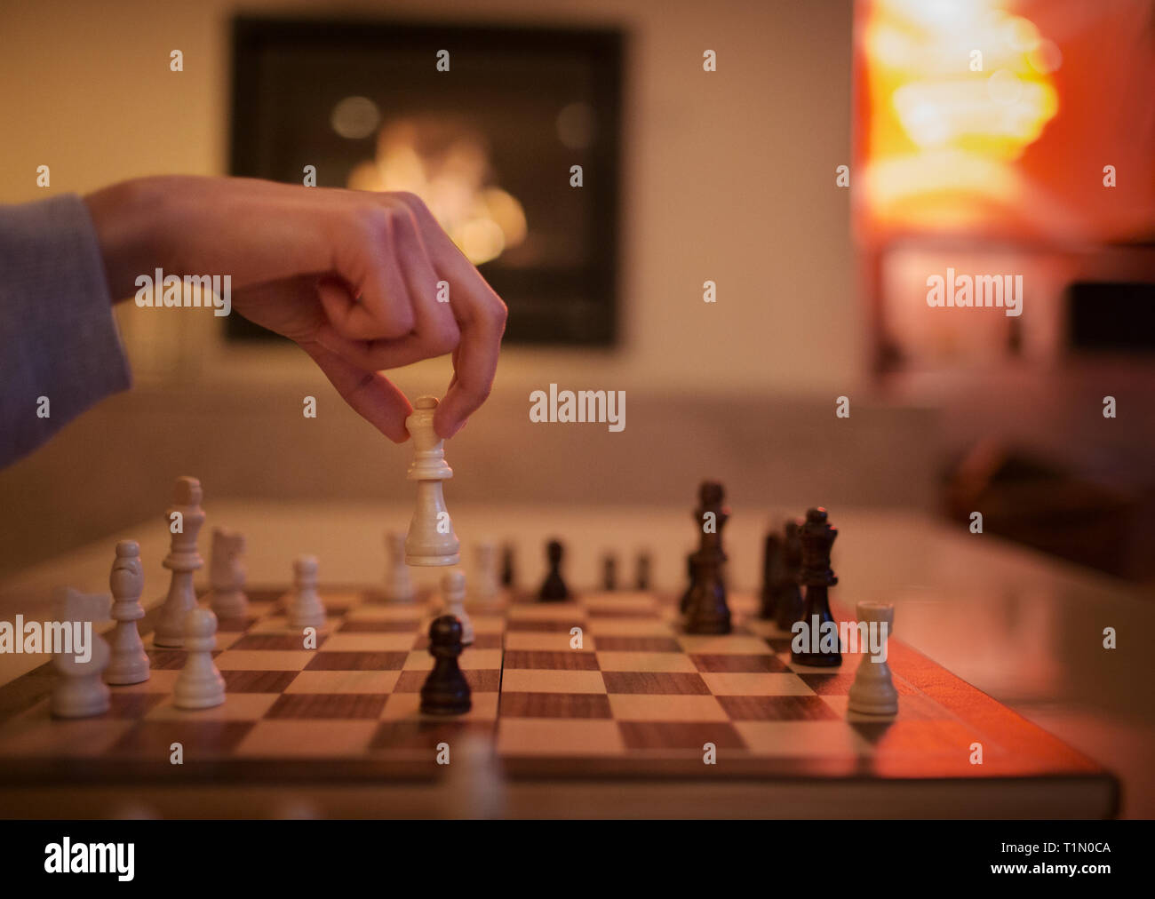 Local Thai people play old traditional Thai chess in public area - slow  life style local people with chess board game concept Stock Photo