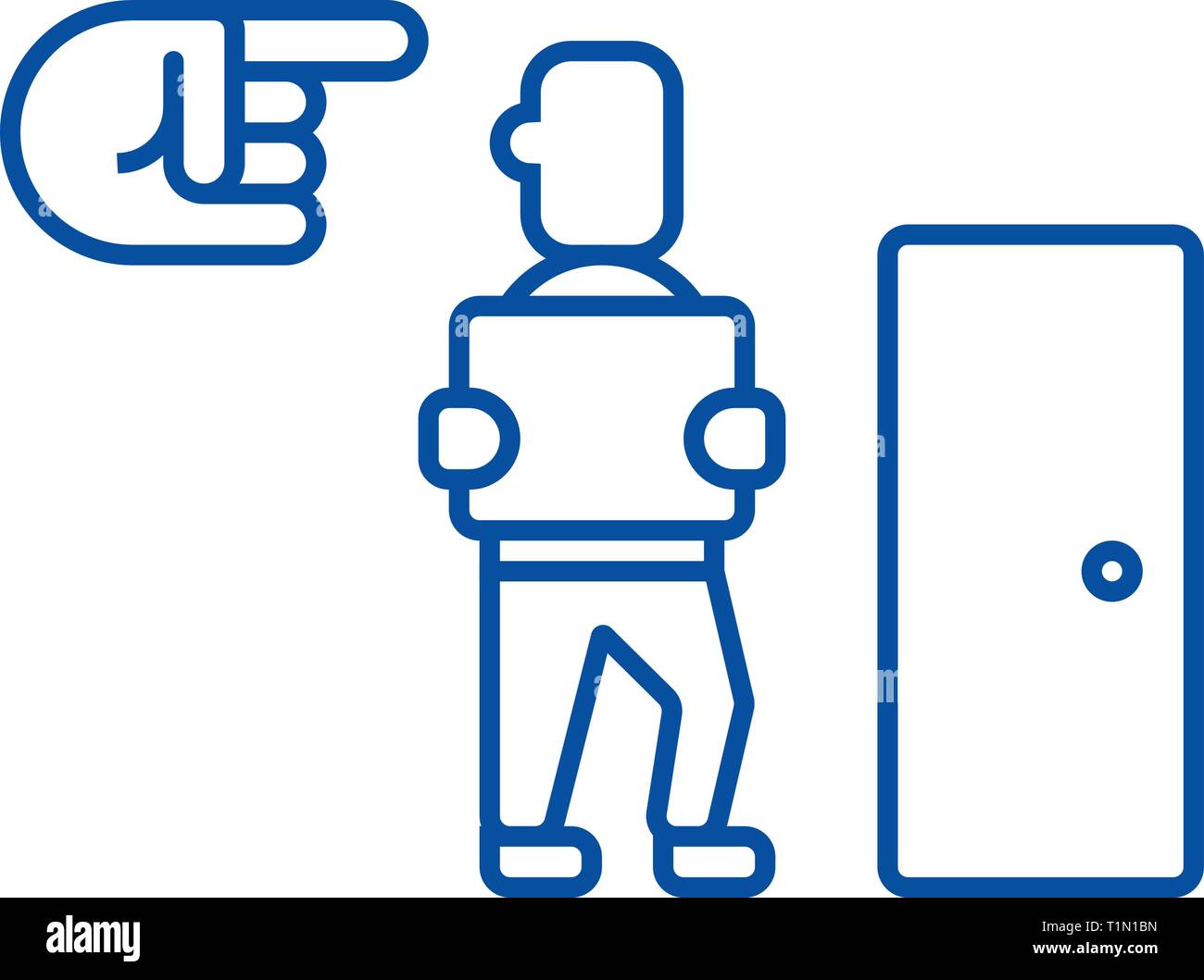 Fired,exit,dismissal line icon concept. Fired,exit,dismissal flat  vector symbol, sign, outline illustration. Stock Vector