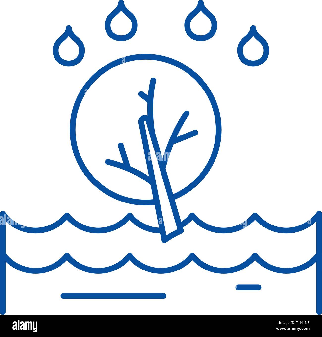 Flood line icon concept. Flood flat  vector symbol, sign, outline illustration. Stock Vector