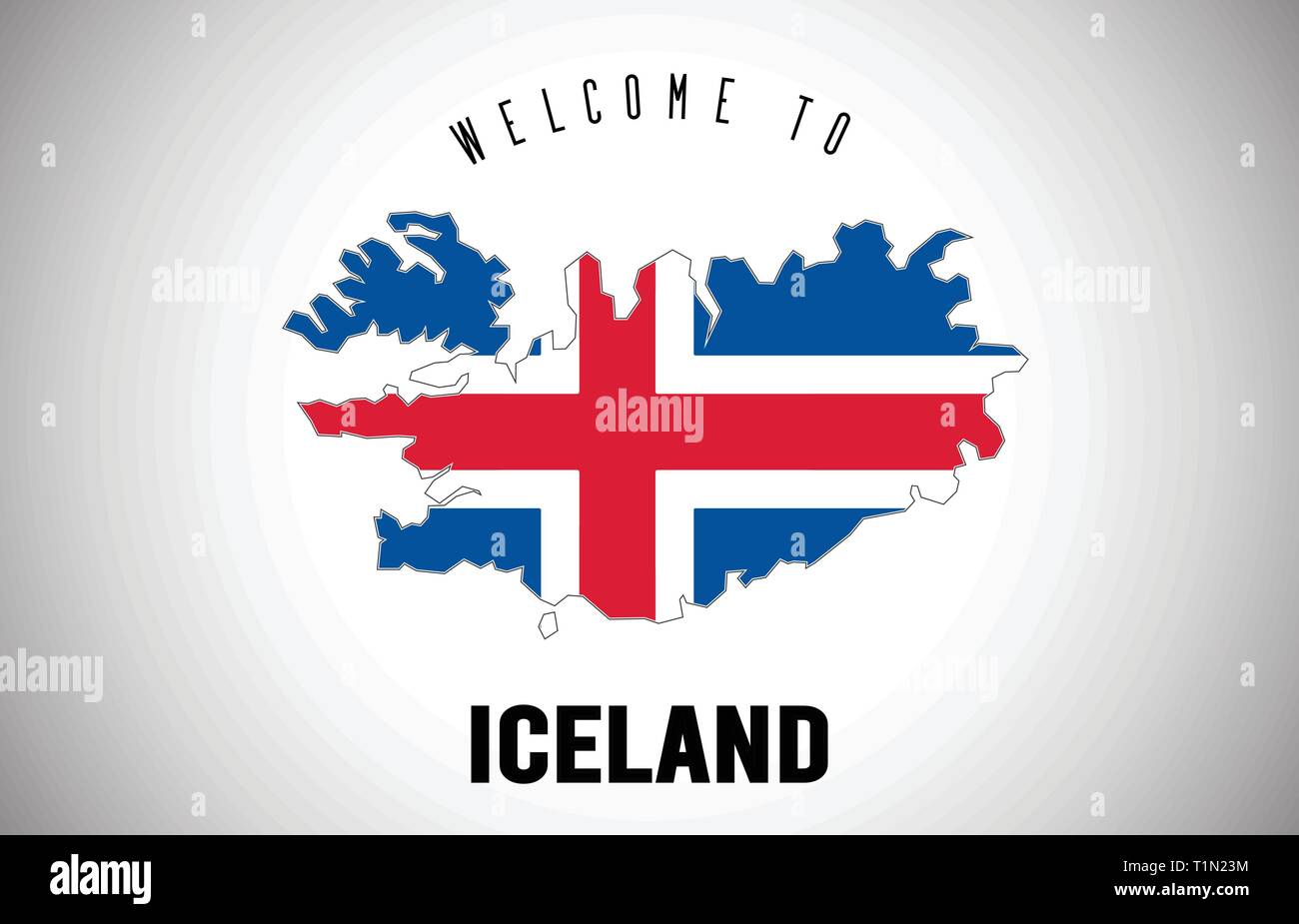 Iceland Welcome to Text and Country flag inside Country Border Map. Uruguay map with national flag Vector Design Illustration. Stock Vector