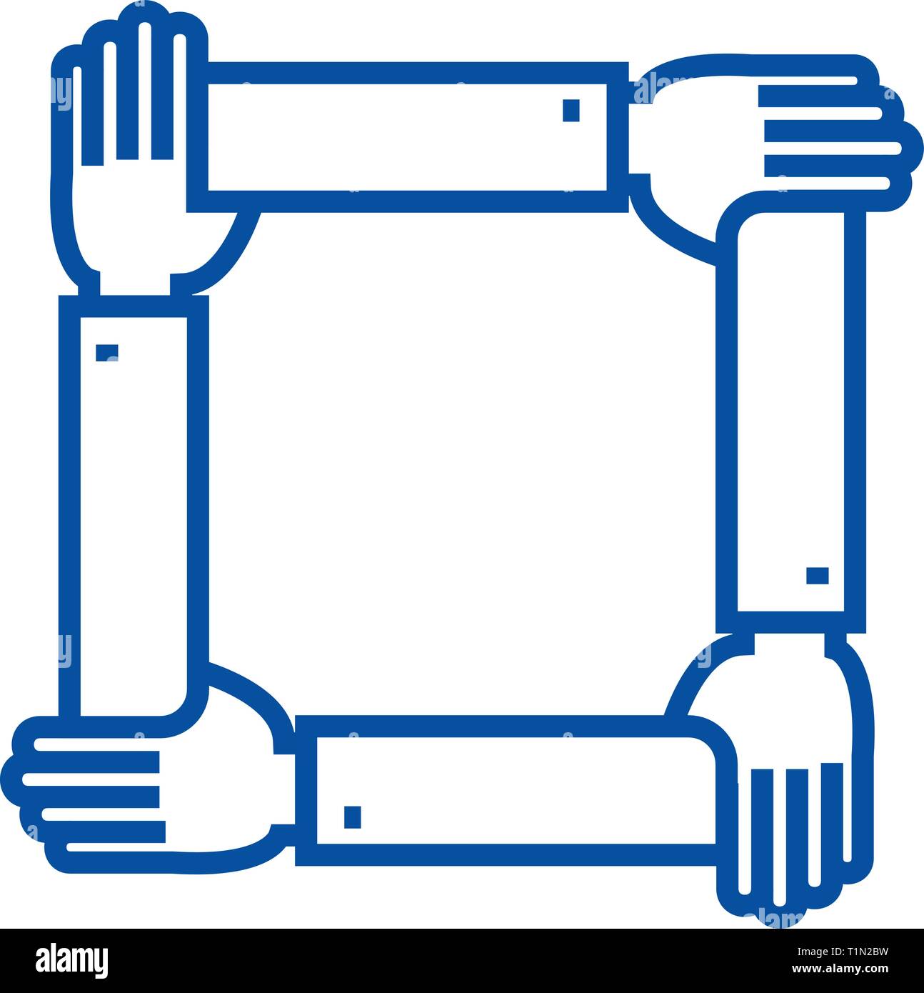 Four hands together,assistance line icon concept. Four hands together