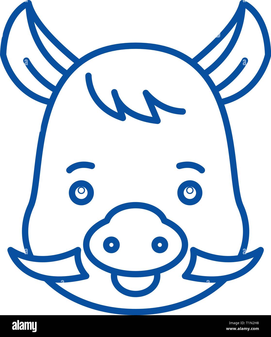 Funny boar line icon concept. Funny boar flat  vector symbol, sign, outline illustration. Stock Vector