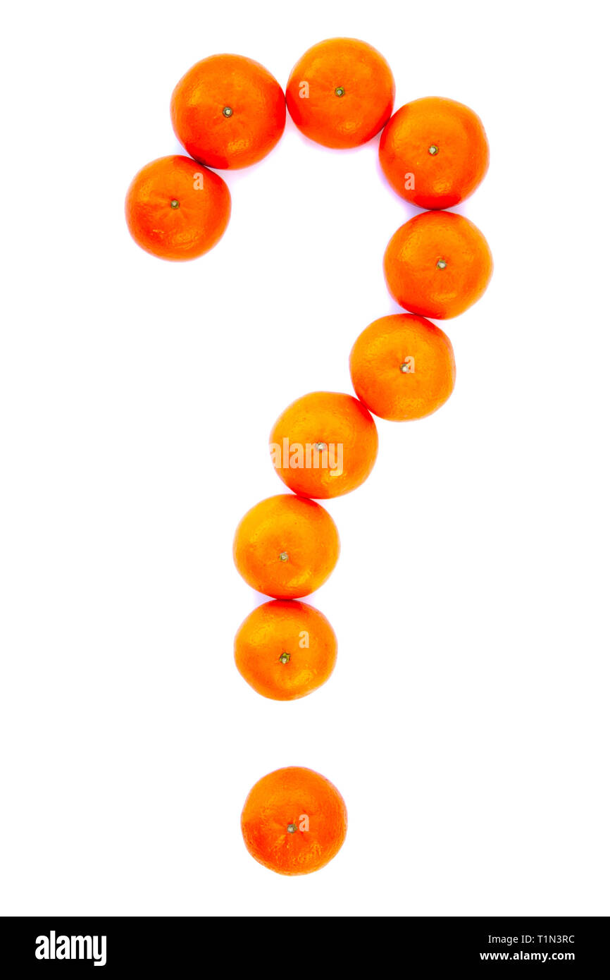 Question mark solved with tangerines isolated on white background Stock