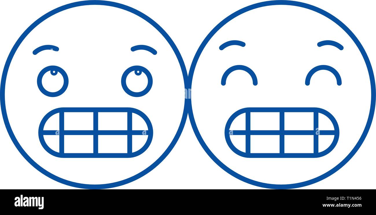 Grimacing emoji line icon concept. Grimacing emoji flat  vector symbol, sign, outline illustration. Stock Vector