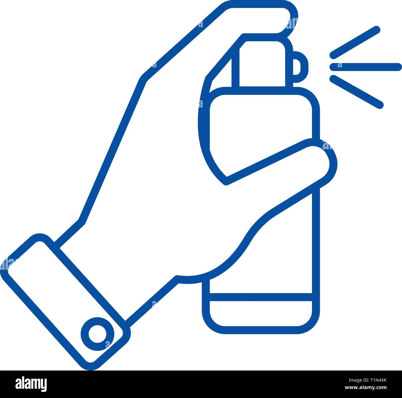 Hand with spray line icon concept. Hand with spray flat vector symbol, sign, outline