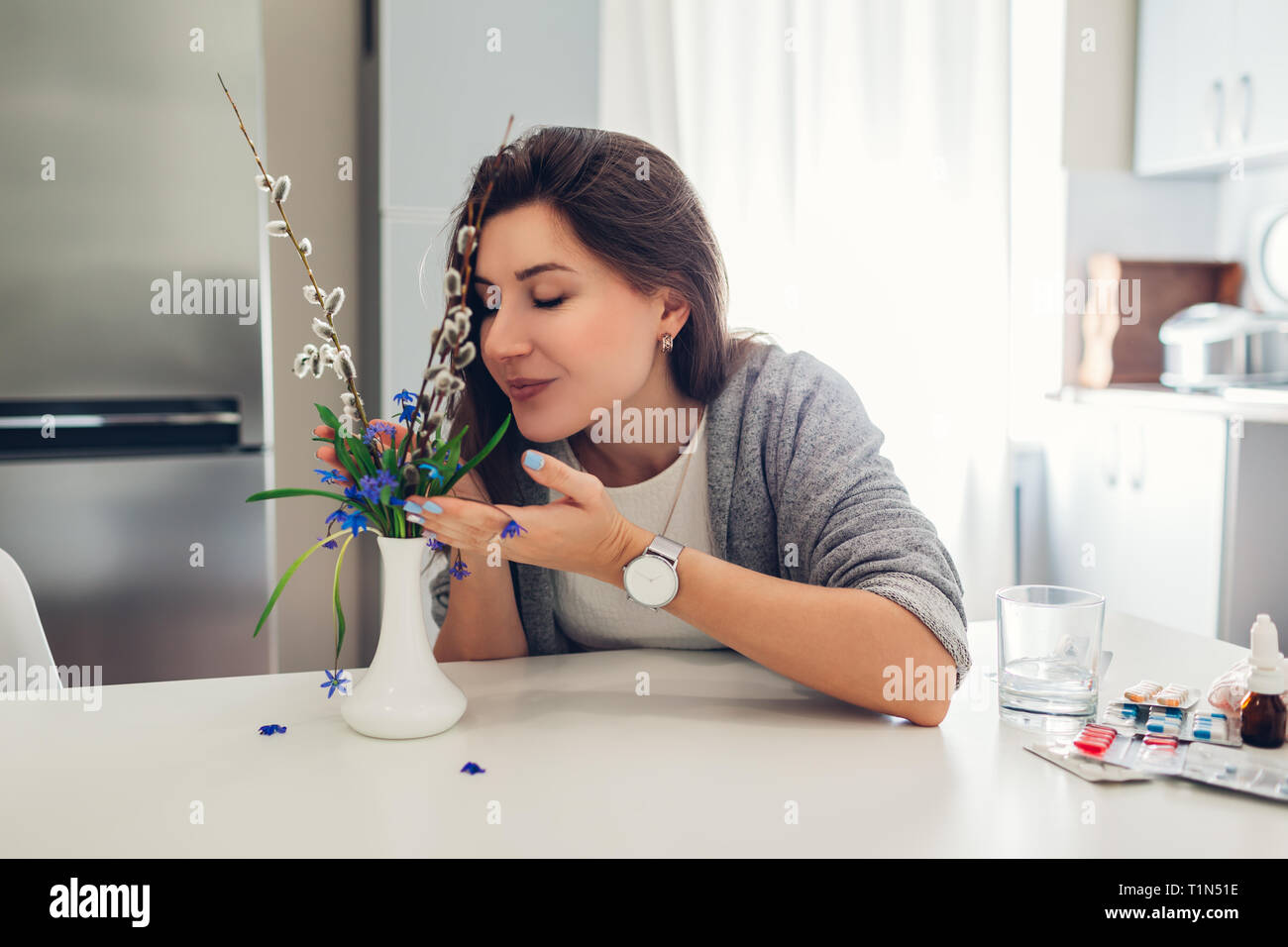 Allergy Free Happy Woman Smelling Flowers After Recovery With