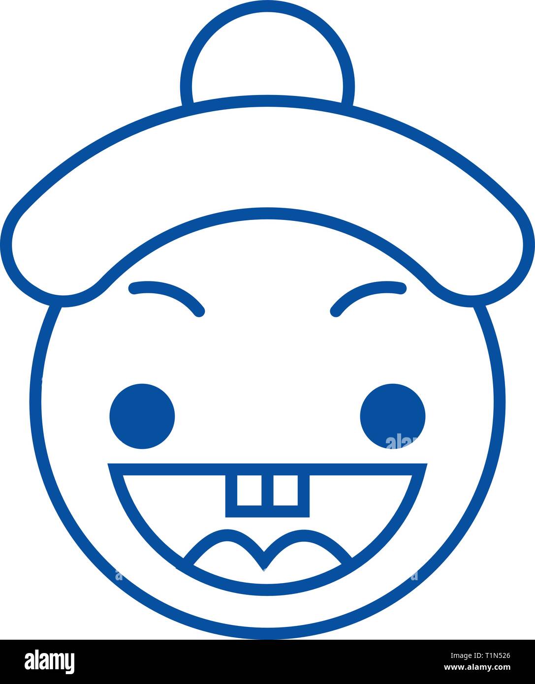 Happy chinese emoji line icon concept. Happy chinese emoji flat vector