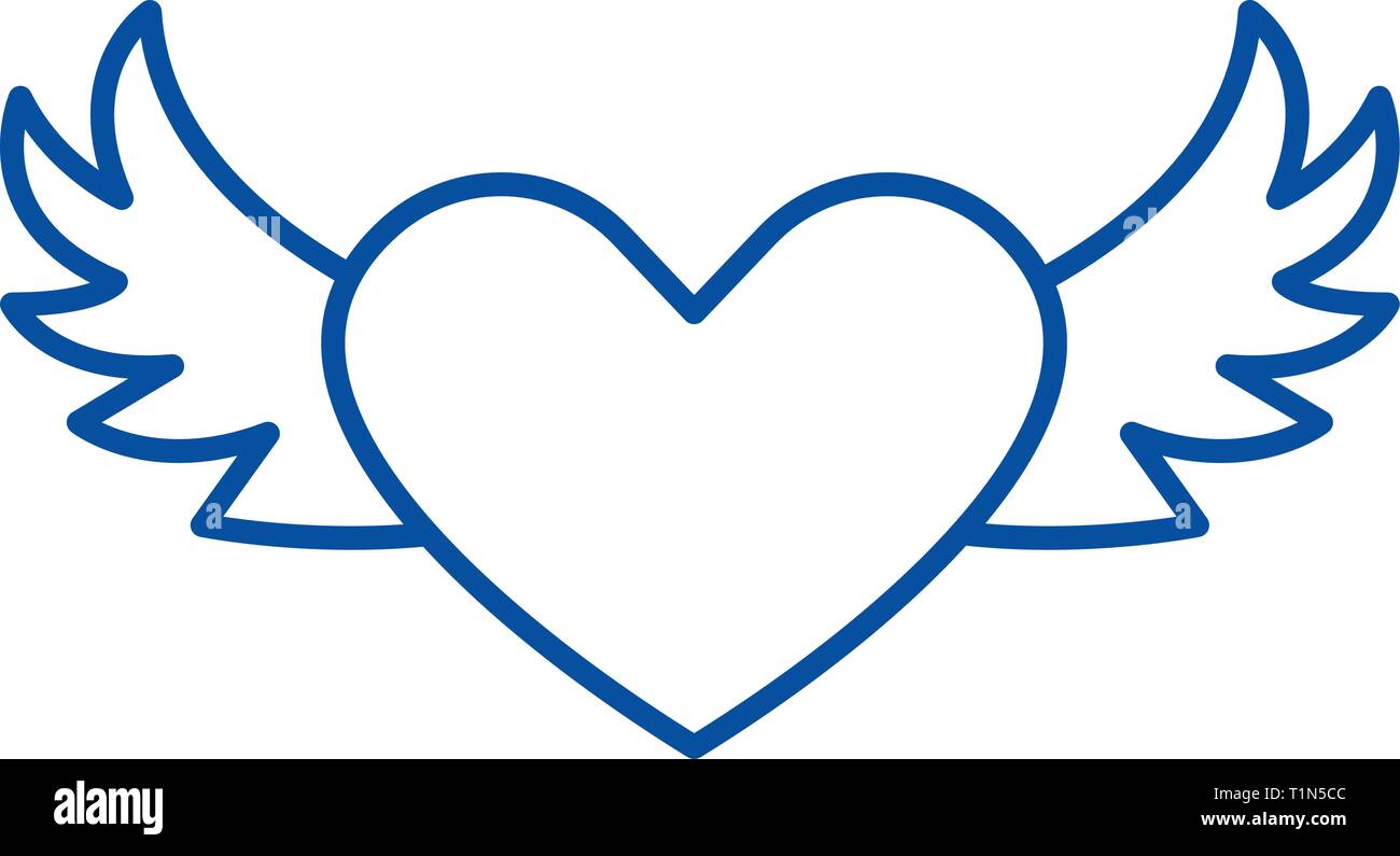 Heart with wings line icon concept. Heart with wings flat vector symbol ...
