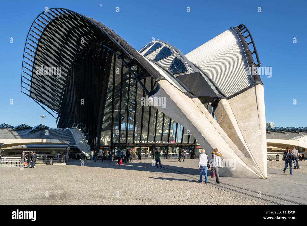 Lyon, France - 16 March 2019: TGV station at Lyon Saint-Exupery, designed by architect Santiago Calatrava. The structure of almost forty meters high s Stock Photo