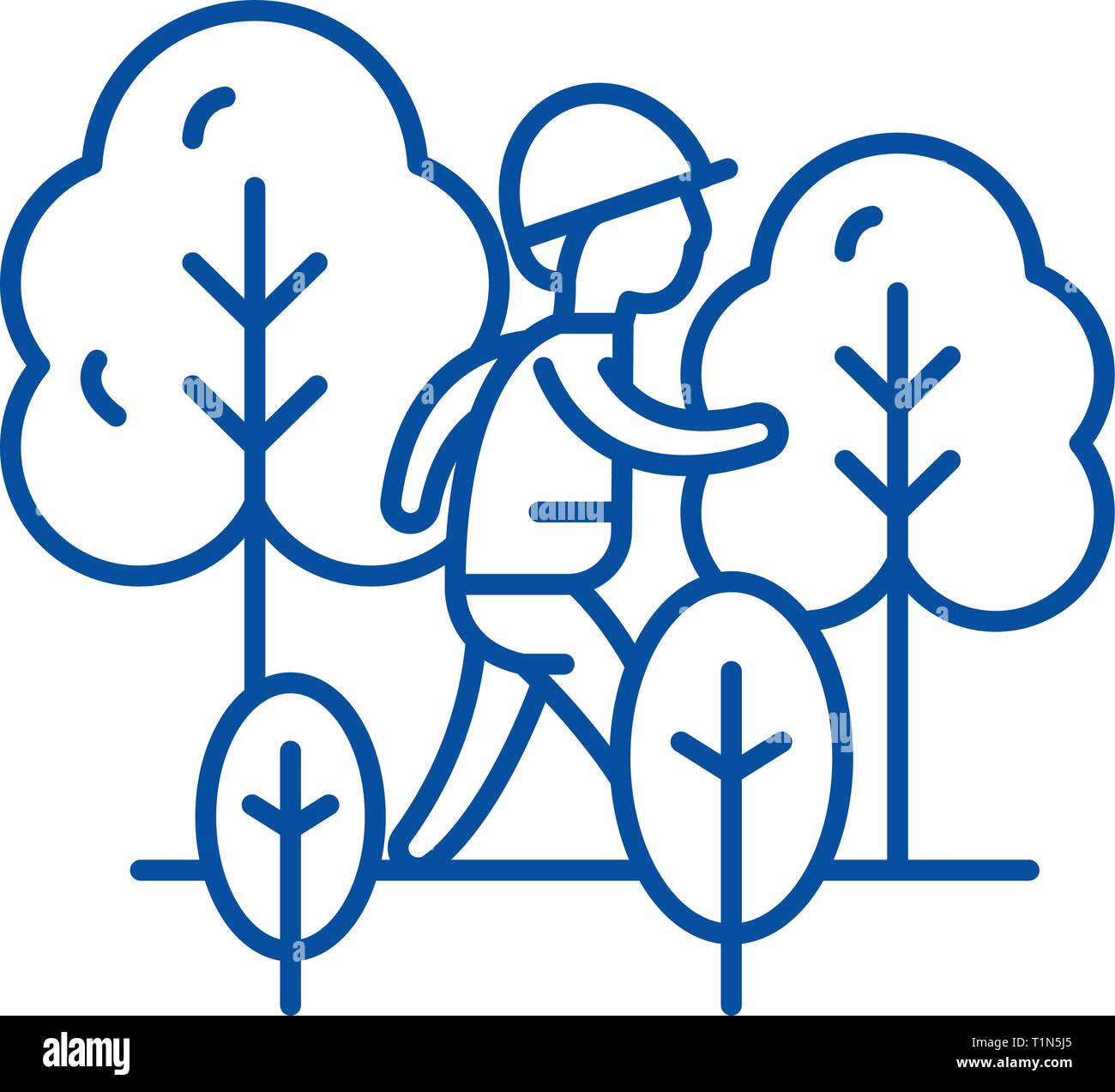 Hiking line icon concept. Hiking flat  vector symbol, sign, outline illustration. Stock Vector