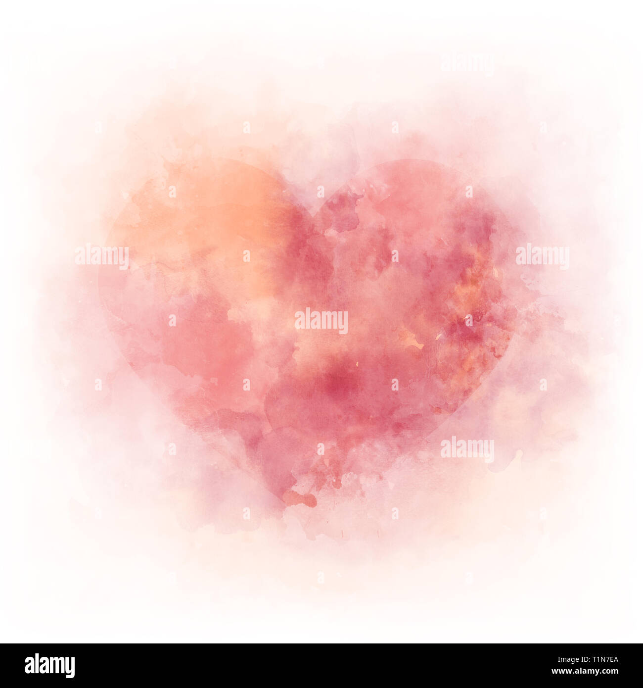 Gentle pink watercolor heart - romantic ald love element, background isolated on white Stock Photo
