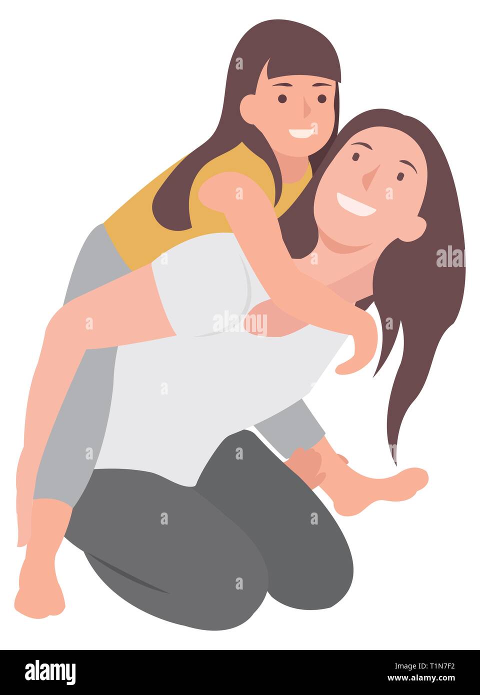 Cartoon People Character Design Mother And Child Having Fun And