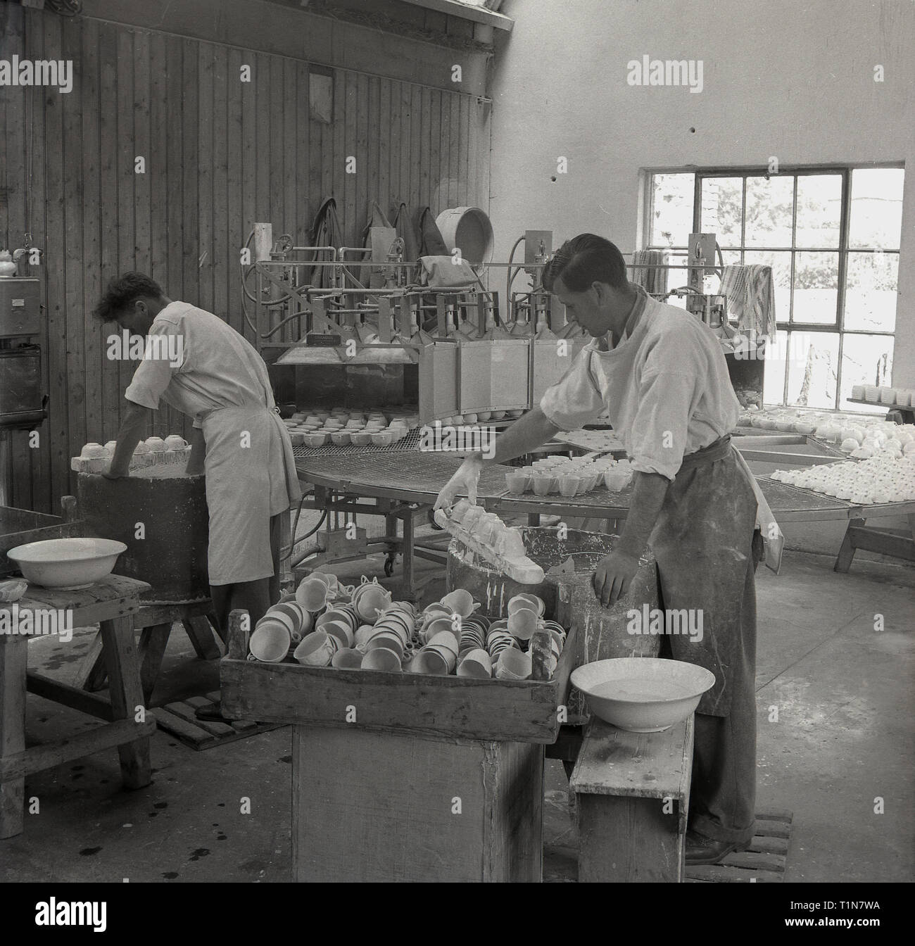 1950s, view inside a pottery factory, Northern Ireland, males workers
