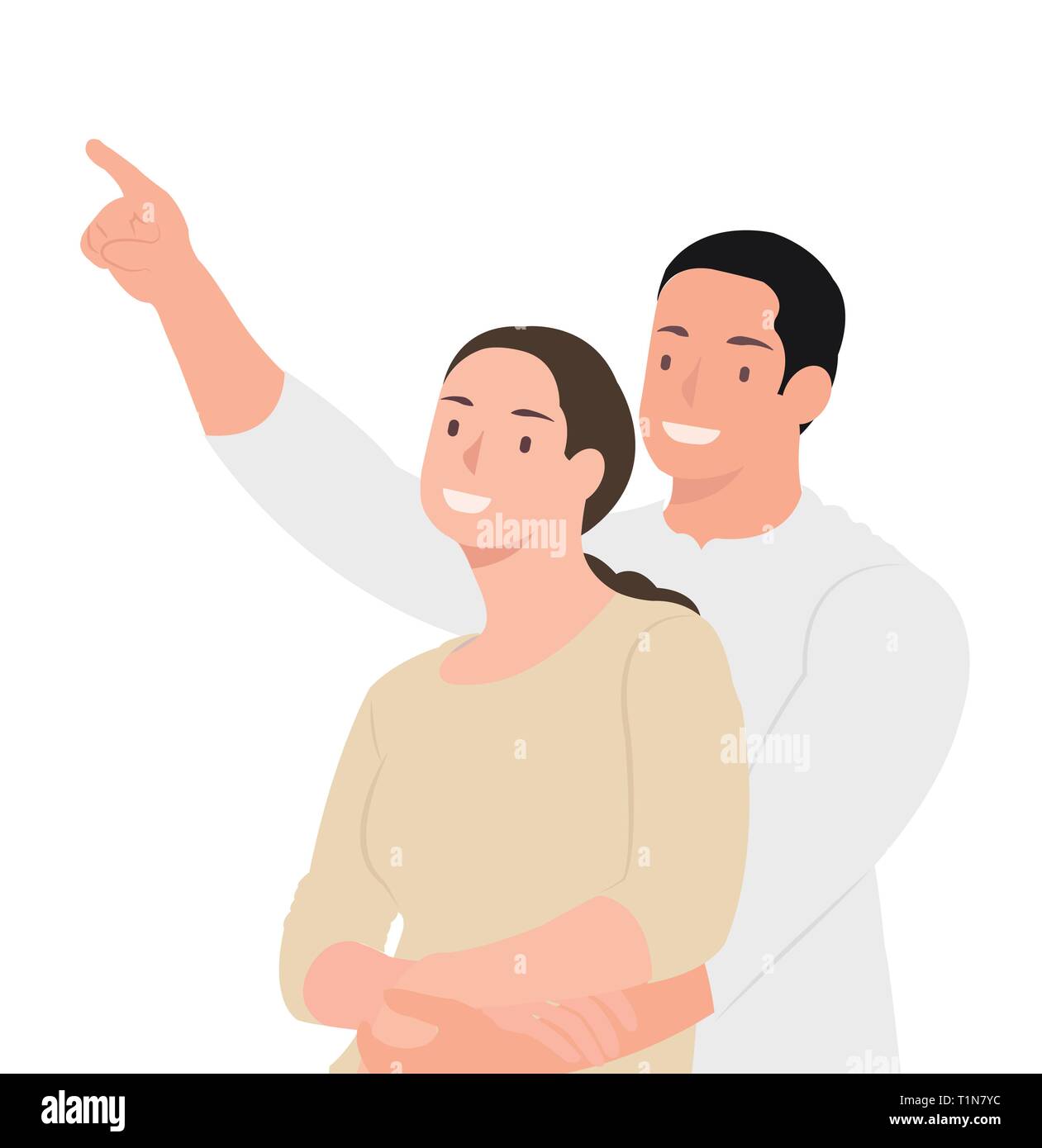 Cartoon people character design cheerful husband embracing his wife and  pointing at something. Ideal for both print and web design Stock Vector  Image & Art - Alamy