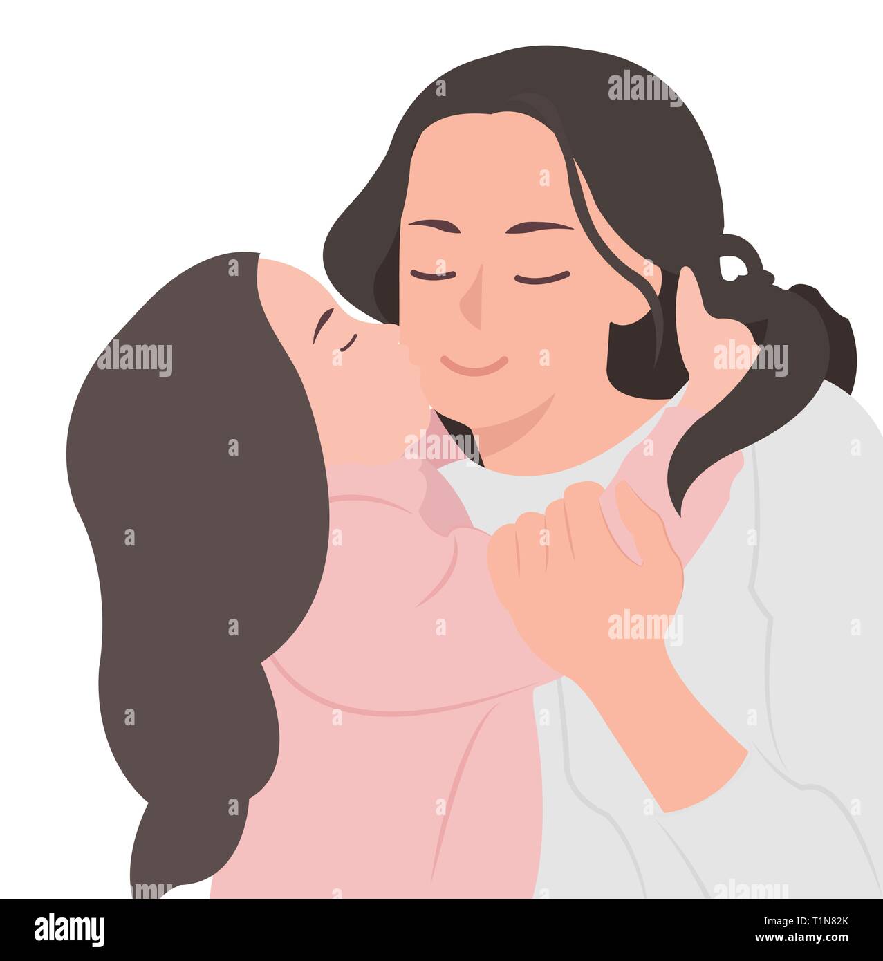Cartoon people character design happy mother's day cute daughter embracing  and kissing her beautiful mother. Ideal for both print and web design Stock  Vector Image & Art - Alamy