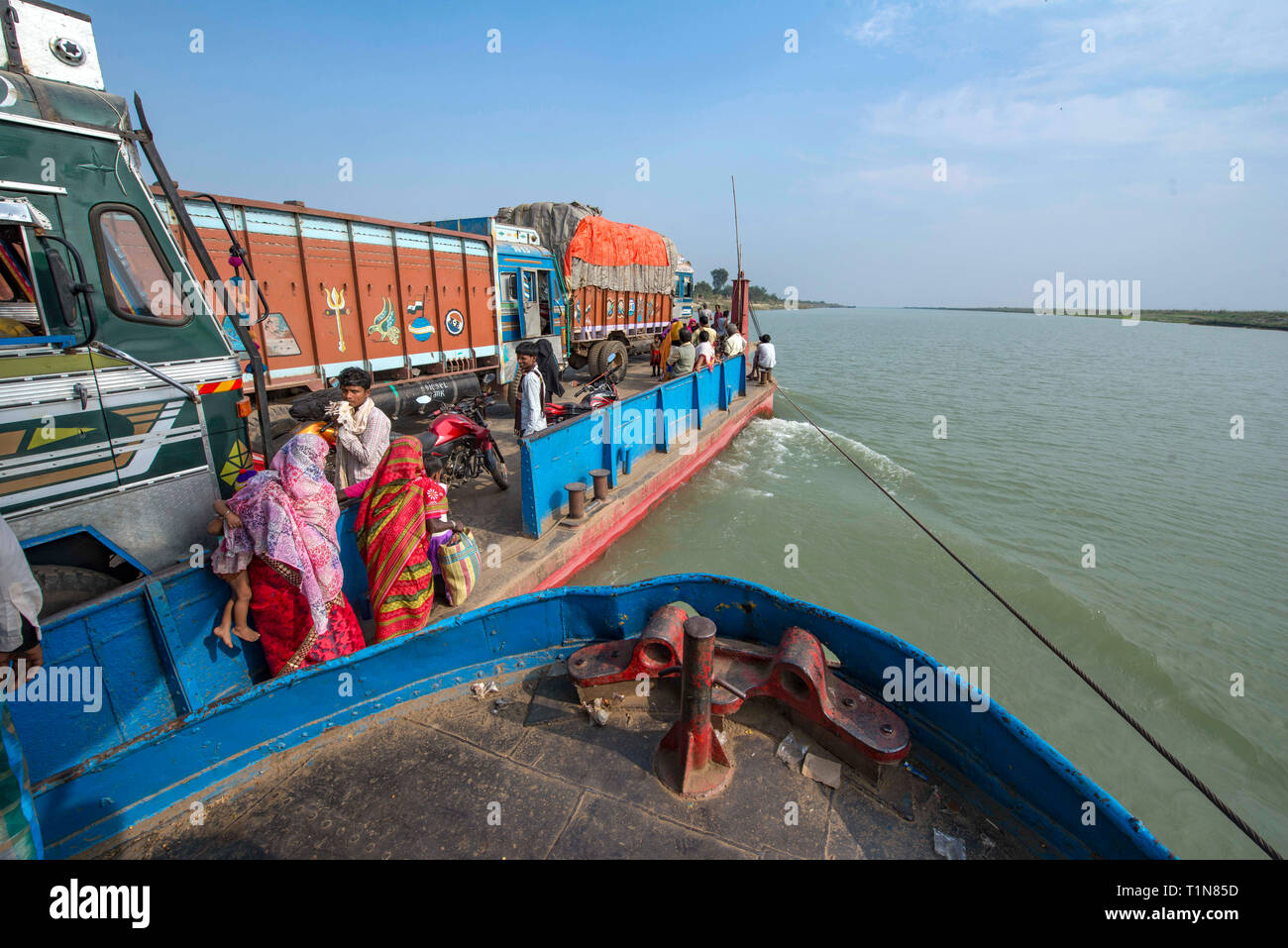 RAJMAHAL, BIHAR, INDIA, on board of a car ferry on river Ganges between Rajmahal Bihar and Manikchak West Bengal Stock Photo