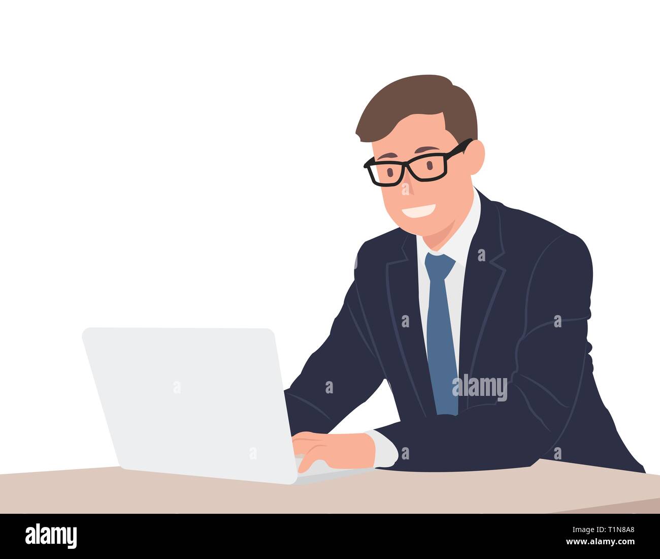 Cartoon People Character Design Young Business Man Working With