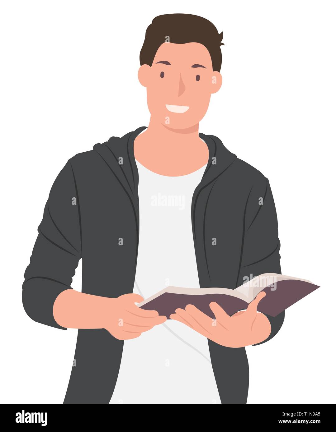 Cartoon people character design handsome guy reading book with smiling  face. Ideal for both print and web design Stock Vector Image & Art - Alamy