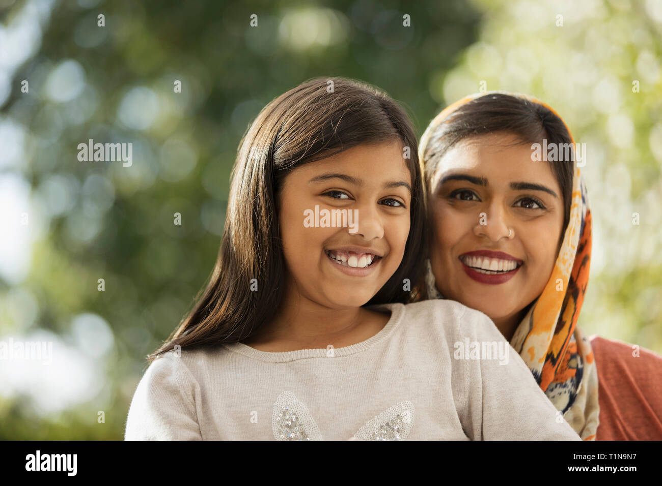 Portrait happy mother and daughter Stock Photo