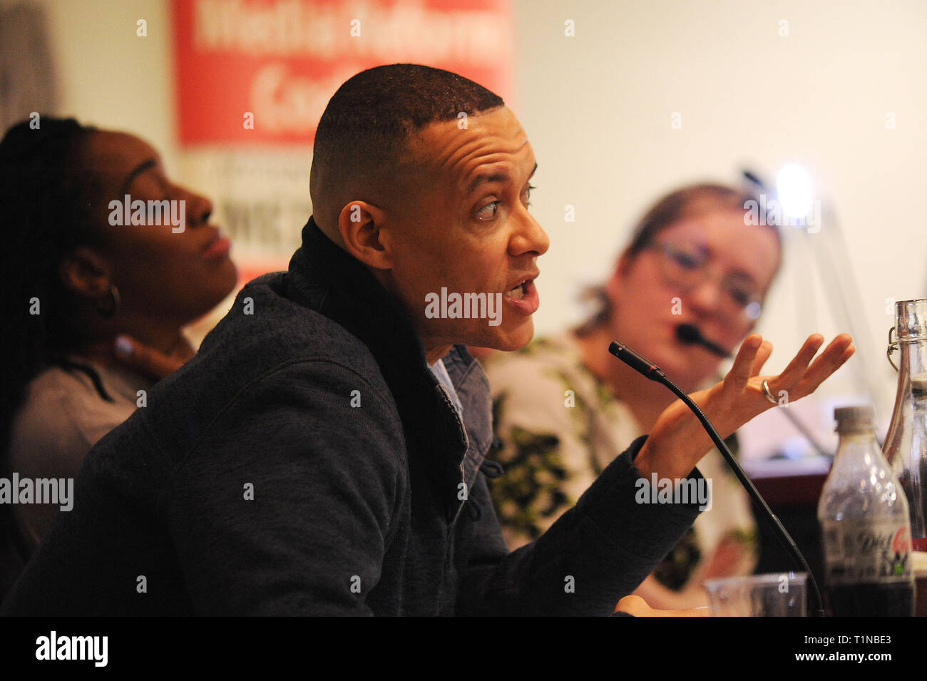 London, England. 16th March, 2019. Clive Lewis, Labour MP and Shadow Treasury Minister for Sustainable Economics, speaking during the closing plenary, Stock Photo
