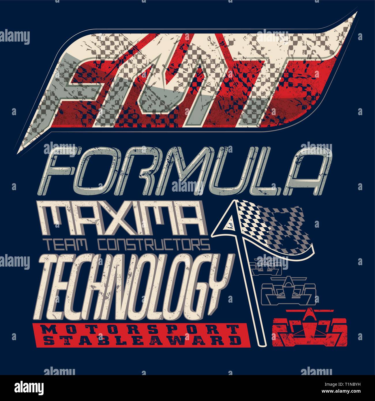 Typographic composition for formula one. Grunge, fashion stylish. Stock Vector