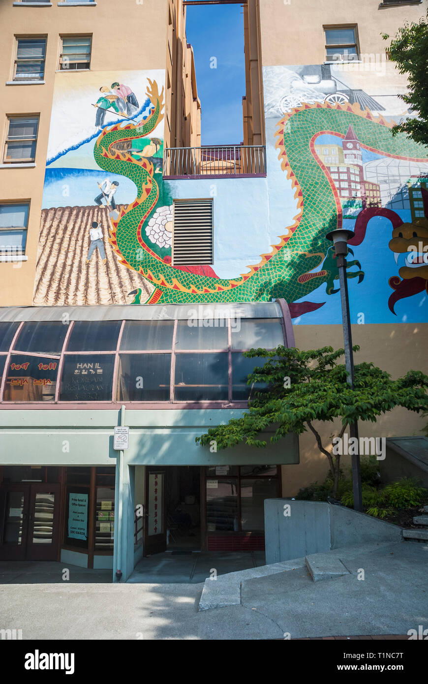 Storefronts in the Seattle International District in Washington State ...