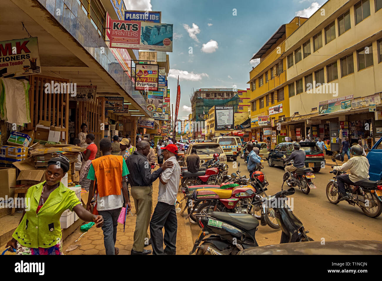 KAMPALA, UGANDA APRIL 11, 2017 A crowded street in the center of Kampala where you can buy