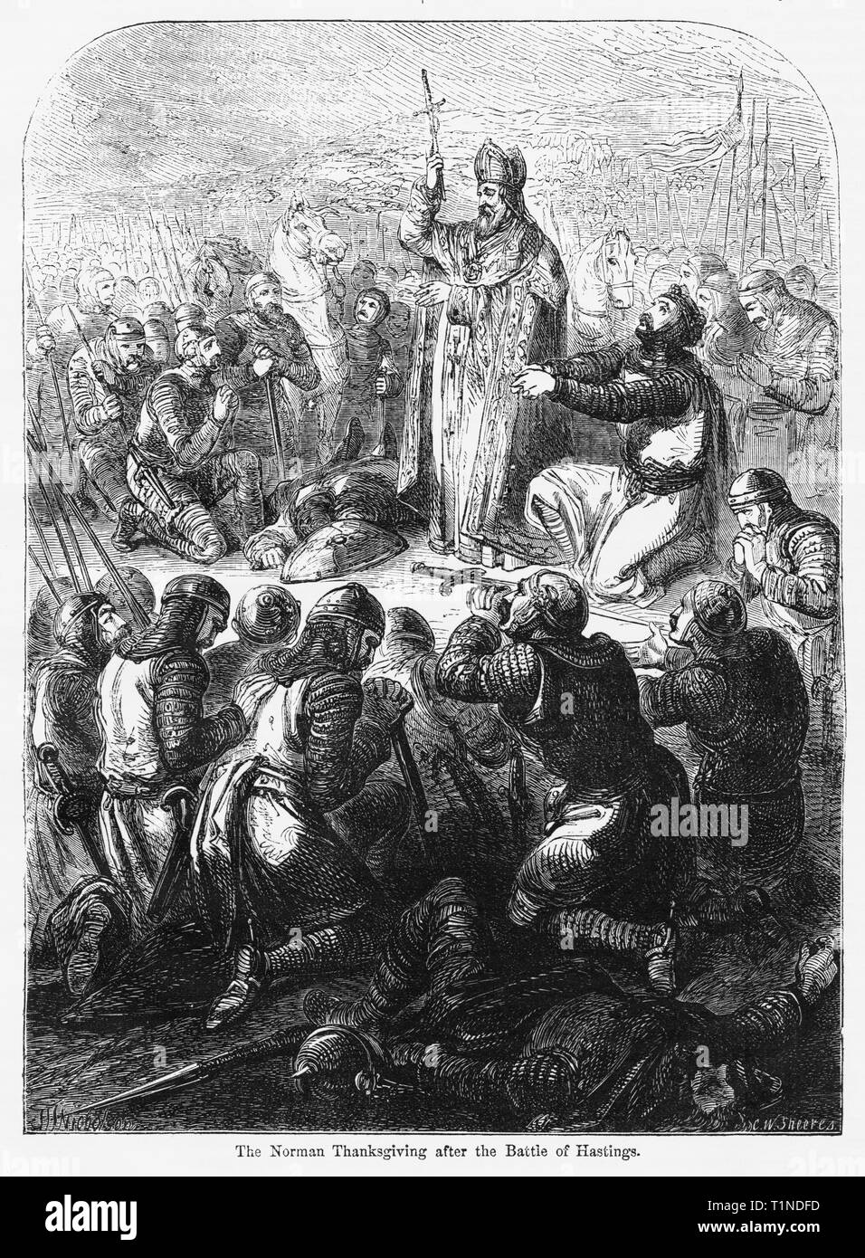 The Norman Thanksgiving after the Battle of Hastings, Illustration from John Cassell's Illustrated History of England, Vol. I from the earliest period to the reign of Edward the Fourth, Cassell, Petter and Galpin, 1857 Stock Photo