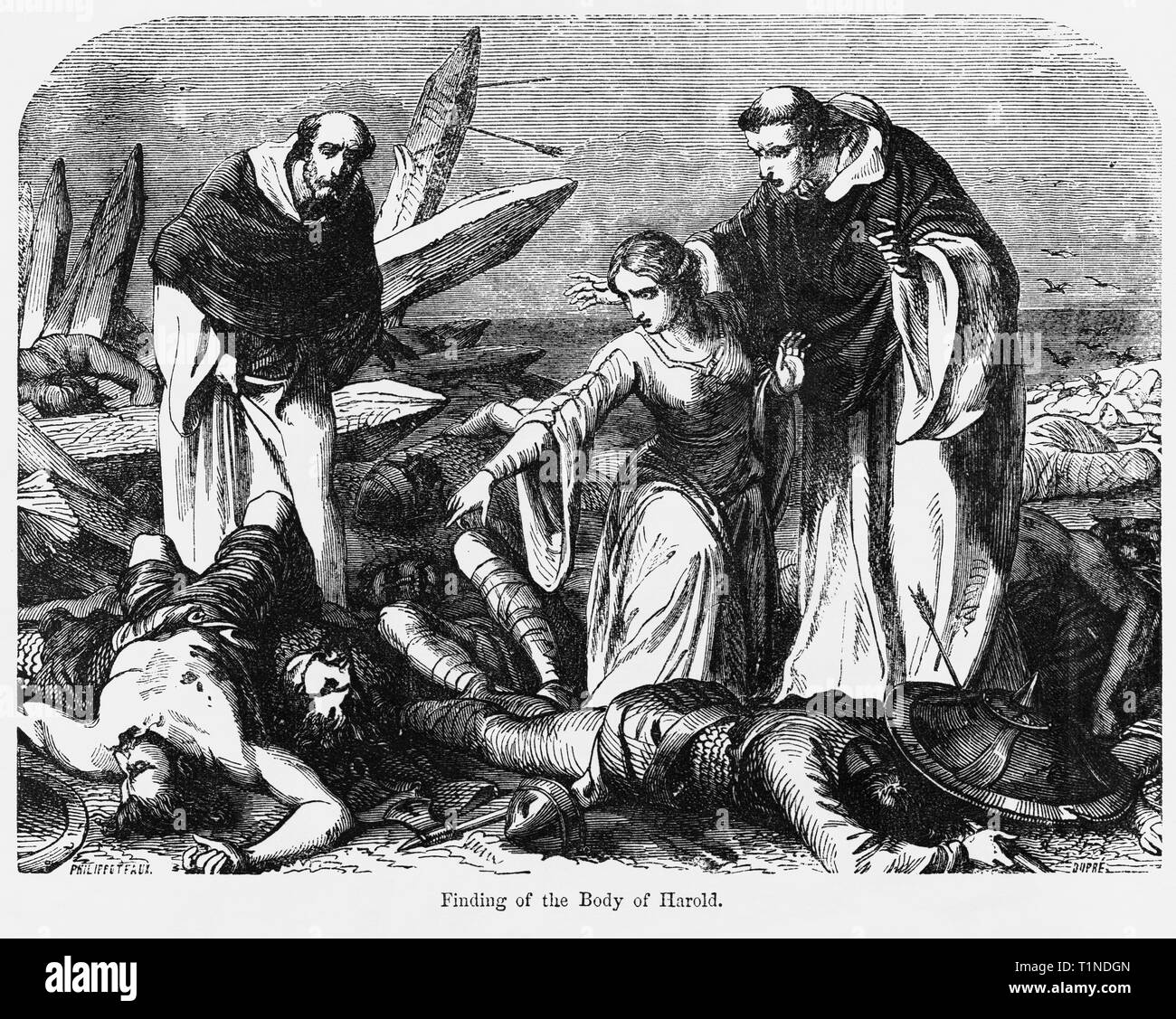 Finding the Body of Harold, Illustration from John Cassell's Illustrated History of England, Vol. I from the earliest period to the reign of Edward the Fourth, Cassell, Petter and Galpin, 1857 Stock Photo