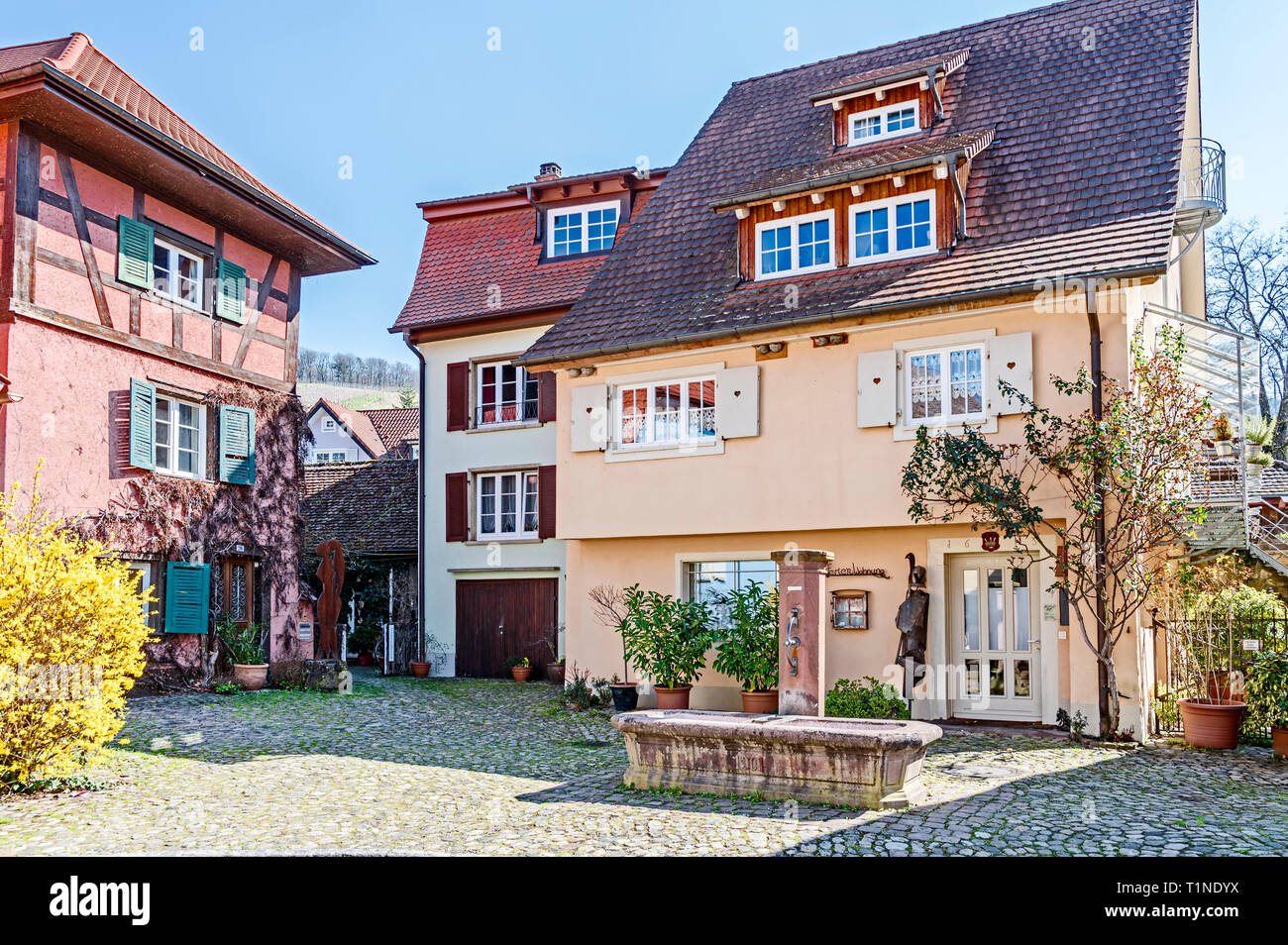 Old Houses in Staufen, Southern Germany, Alte Häuser in Staufen, Baden-Württemberg Stock Photo